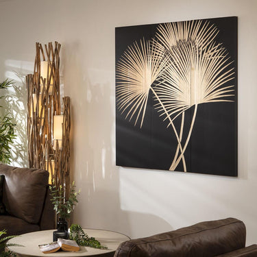 Quatropi Hand-Carved Leaves 3-Piece Panel Wall Artwork Black & Wood 120x120cm