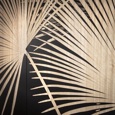 Quatropi Hand-Carved Leaves 3-Piece Panel Wall Artwork Black & Wood 120x120cm
