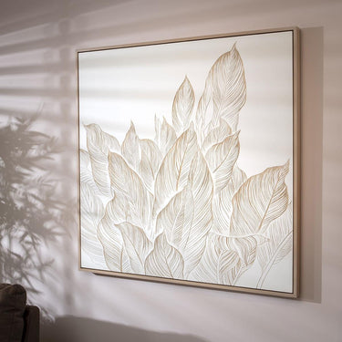 Quatropi Hand-Carved Leaves Framed Wall Artwork White & Wood 120x120cm