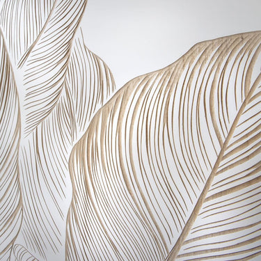 Quatropi Hand-Carved Leaves Framed Wall Artwork White & Wood 120x120cm