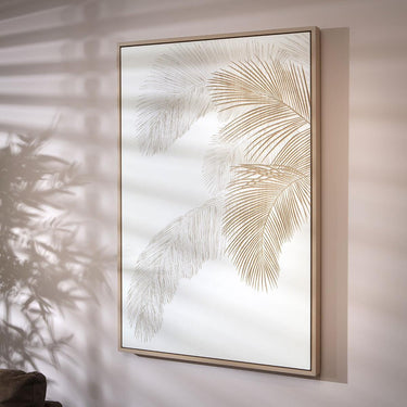Quatropi Hand-Carved Palm Leaves Framed Wall Artwork White & Wood 80x120cm