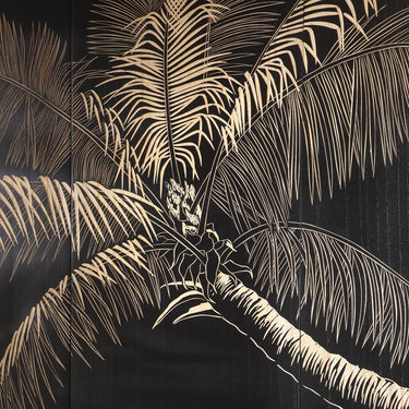 Quatropi Hand-Carved Palm Tree 4-Piece Panel Wall Artwork Black 160x100cm