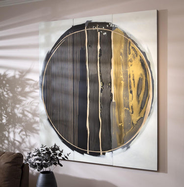 Quatropi Hand-Carved Round 3-Piece Panel Wall Artwork Black 135x150cm
