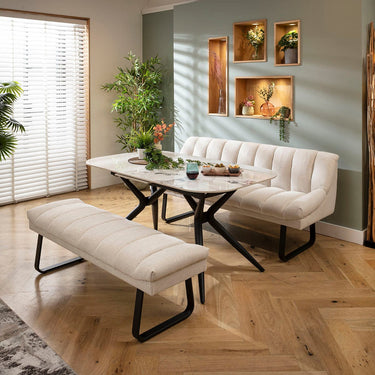 Quatropi Harvey & Conor 6 Seater Extendable Bench Dining Set Stone & White Ceramic XBT