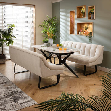 Quatropi Harvey & Conor 6 Seater Extendable Bench Dining Set White Fabric & Ceramic SBT