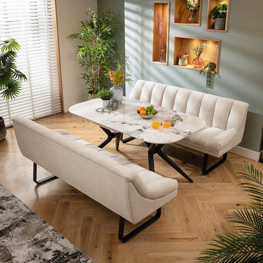 Quatropi Harvey & Conor 6 Seater Extendable Bench Dining Set White Fabric & Ceramic SBT