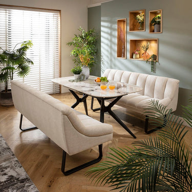 Quatropi Harvey & Conor 6 Seater Extendable Bench Dining Set White Fabric & Ceramic SBT