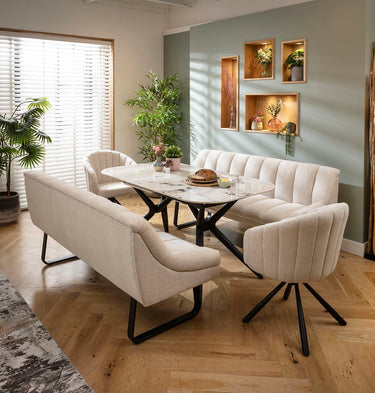 Quatropi Harvey & Conor 8 Seater Extendable Bench Dining Set White Fabric & Ceramic SB2