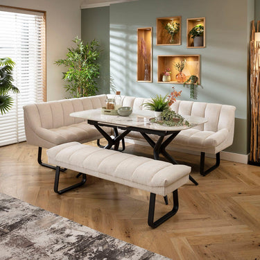 Quatropi Harvey & Conor 8 Seater Extendable Corner Bench Dining Set White Fabric & Ceramic RBB