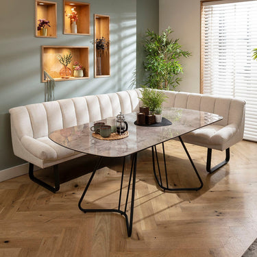 Quatropi Harvey & Deco 5 Seater Extendable Corner Bench Dining Set Stone & Grey Ceramic LT