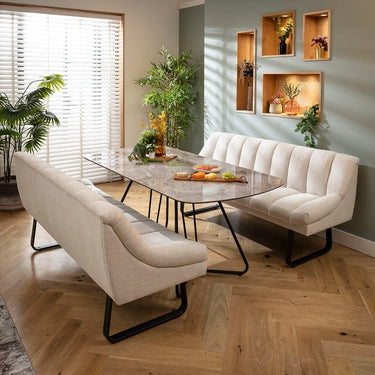 Quatropi Harvey & Deco 6 Seater Extendable Bench Dining Set Stone & Grey Ceramic SBT