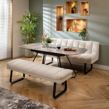 Quatropi Harvey & Deco 6 Seater Extendable Bench Dining Set Stone & Grey Ceramic XBT