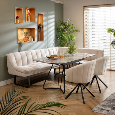 Quatropi Harvey & Deco 7 Seater Extendable Corner Bench Dining Set Stone & Grey Ceramic L2