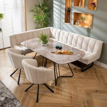 Quatropi Harvey & Deco 7 Seater Extendable Corner Bench Dining Set Stone & Grey Ceramic R2