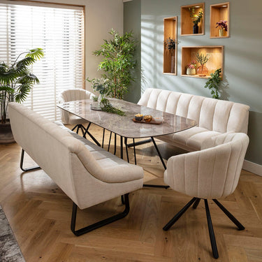 Quatropi Harvey & Deco 8 Seater Extendable Bench Dining Set Stone & Grey Ceramic SB2
