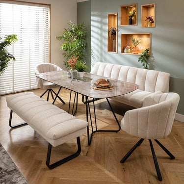 Quatropi Harvey & Deco 8 Seater Extendable Bench Dining Set Stone & Grey Ceramic XB2