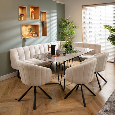 Quatropi Harvey & Deco 8 Seater Extendable Corner Bench Dining Set Stone & Grey Ceramic L3