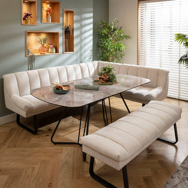 Quatropi Harvey & Deco 8 Seater Extendable Corner Bench Dining Set Stone & Grey Ceramic RBB