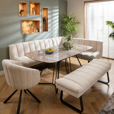 Quatropi Harvey & Deco 9 Seater Extendable Corner Bench Dining Set Stone & Grey Ceramic LBB1