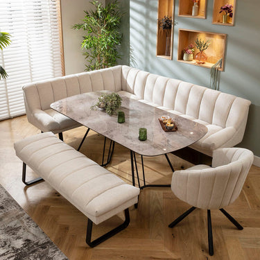 Quatropi Harvey & Deco 9 Seater Extendable Corner Bench Dining Set Stone & Grey Ceramic RBB1