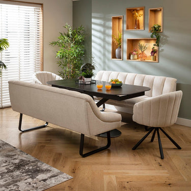 Quatropi Harvey & Vertex 8 Seater Extendable Bench Dining Set Stone & Black Ceramic SB2