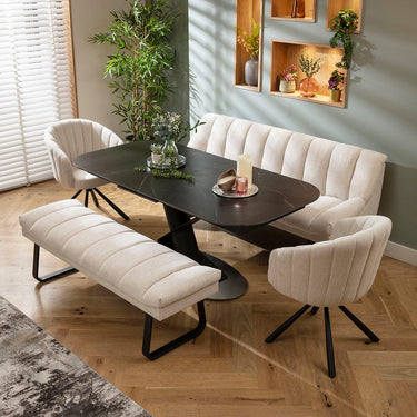 Quatropi Harvey & Vertex 8 Seater Extendable Bench Dining Set Stone & Black Ceramic XB2