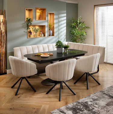 Quatropi Harvey & Vertex 8 Seater Extendable Corner Bench Dining Set Stone & Black Ceramic L3
