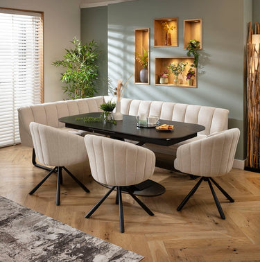 Quatropi Harvey & Vertex 8 Seater Extendable Corner Bench Dining Set Stone & Black Ceramic R3
