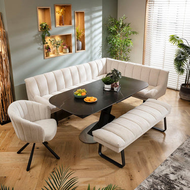 Quatropi Harvey & Vertex 9 Seater Extendable Corner Bench Dining Set Stone & Black Ceramic LBB1