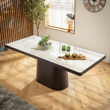 Quatropi Hastings 8 Seater Ceramic Marble Kitchen Dining Table Grey Black Oak 200x90cm