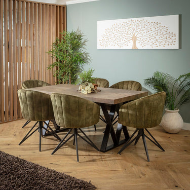 Quatropi Hattie & Glasgow Wooden 6 Seater Dining Set Green & Reclaimed Oak