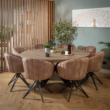 Quatropi Hattie & Glasgow Wooden 8 Seater Round Dining Set Brown & Reclaimed Oak
