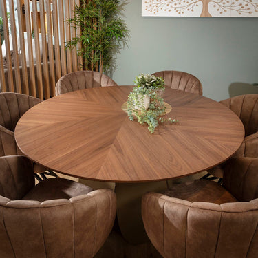 Quatropi Hattie & Phoenix Modern 6 Seater Round Dining Set Brown & Walnut