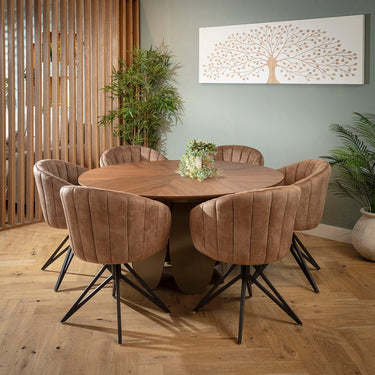 Quatropi Hattie & Phoenix Modern 6 Seater Round Dining Set Brown & Walnut