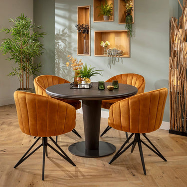 Quatropi Hattie & Pluto Contemporary 4 Seater Round Dining Set Saffron & Grey Oak Wash