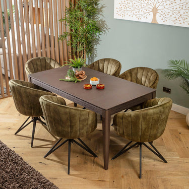 Quatropi Hattie & Ruben Large 6 Seater Extendable Dining Set Green & Brown Wood