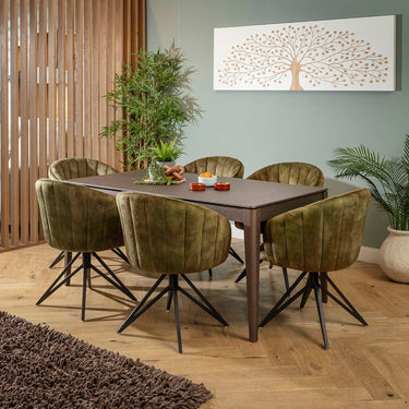 Quatropi Hattie & Ruben Large 6 Seater Extendable Dining Set Green & Brown Wood