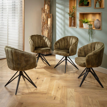 Quatropi Hattie & Rudie 6 Seater Round Extendable Dining Set Green & Matte White Ceramic
