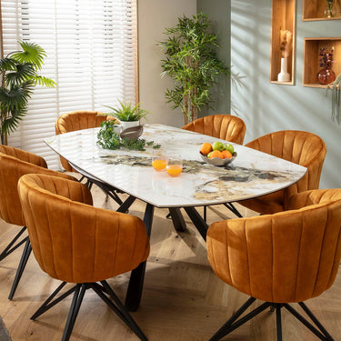 Quatropi Hattie & Rudie 6 Seater Round Extendable Dining Set Saffron & White Ceramic