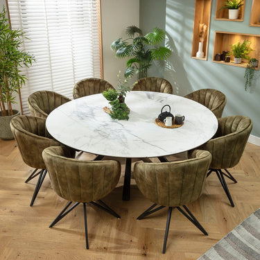 Quatropi Hattie & Rudie 8 Seater Round Extendable Dining Set Green & Matte White Ceramic