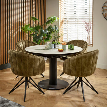Quatropi Hattie & Venus 4 Seater Round Extendable Dining Set Green & Light Grey Ceramic