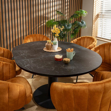 Quatropi Hattie & Venus 6 Seater Round Extendable Dining Set Saffron & Black Ceramic