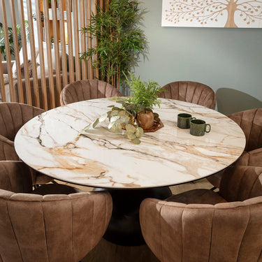 Quatropi Hattie & Venusia Modern 6 Seater Round Dining Set Brown & White Ceramic