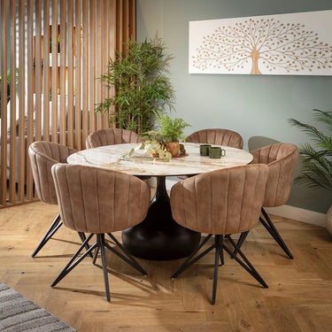 Quatropi Hattie & Venusia Modern 6 Seater Round Dining Set Brown & White Ceramic