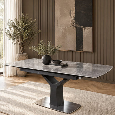 Quatropi Huge Modern Grey Ceramic Dining Table Rectangle Extends 1.6 - 2.1m