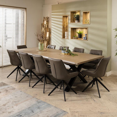 Quatropi Industrial Live Edge Wooden Table 10 Chair Dining Set Grey Leather 260cm