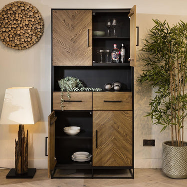 Quatropi Industrial Solid Wood Tall Parquet Herringbone Storage Cabinet 190cm