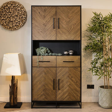 Quatropi Industrial Solid Wood Tall Parquet Herringbone Storage Cabinet 190cm