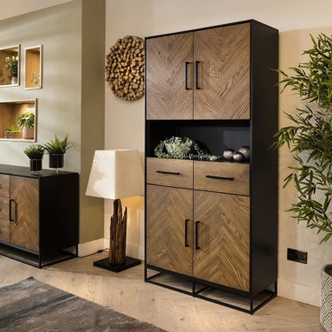 Quatropi Industrial Solid Wood Tall Parquet Herringbone Storage Cabinet 190cm