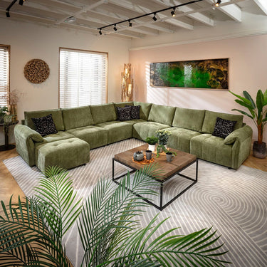 Quatropi Jasmin Large 7 Seater Modular Corner Sofa Green 323x323cm 17